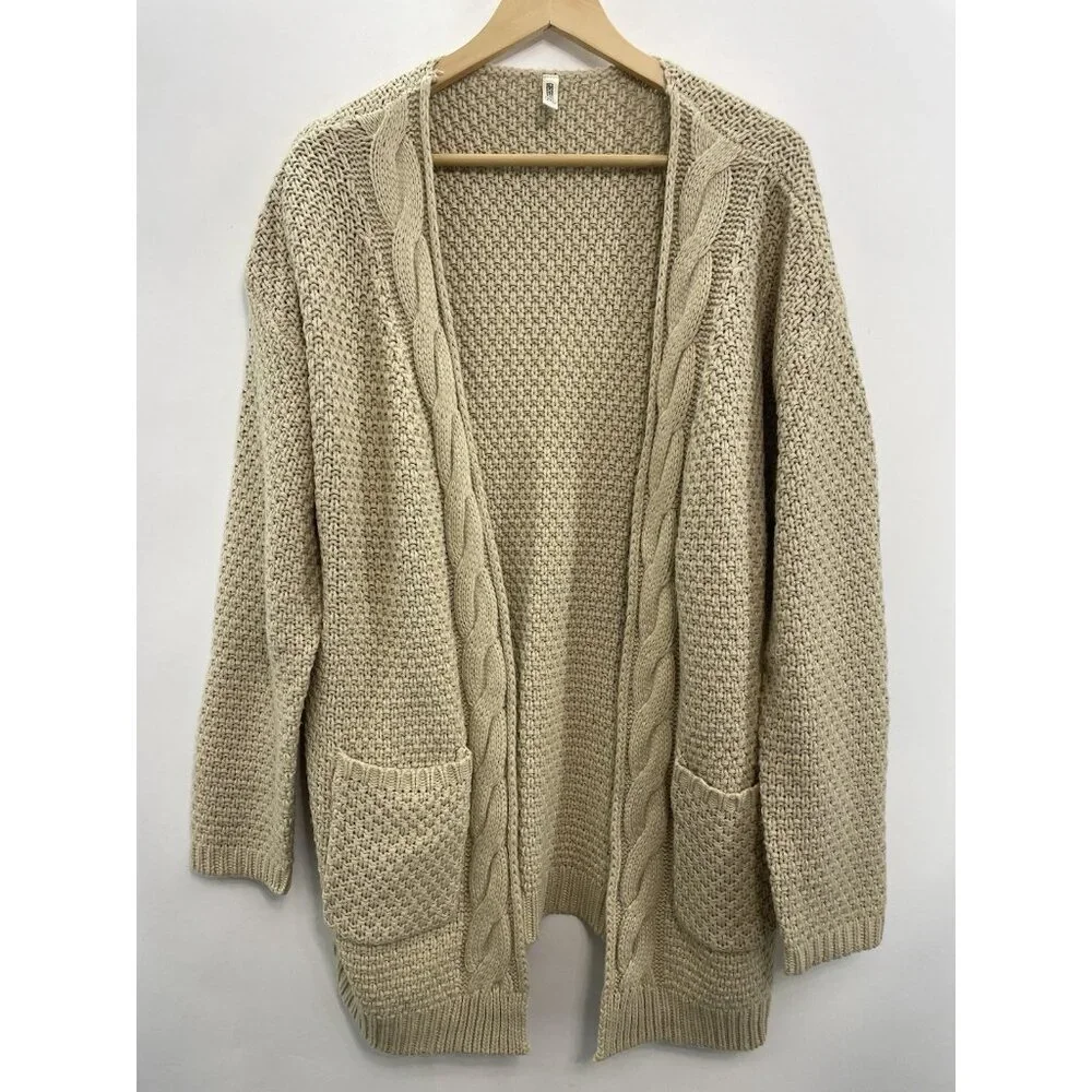 Grecerelle Open Front Cardigan Sweater Chunky Knit Pockets Tunic Tan Womens 2XL
